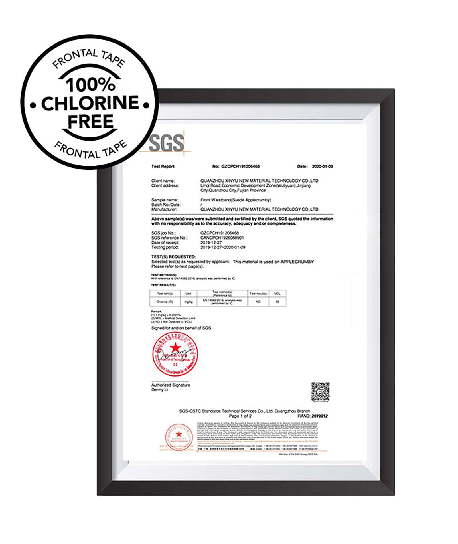 100% Chrlorine Free Frontal Tape